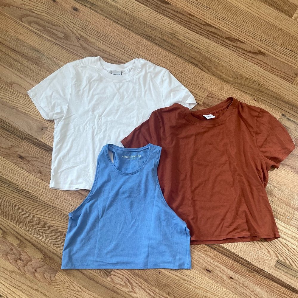 THREE Cropped Outdoor Voices Tops, Sizes XS and S